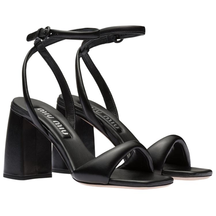 Shop (W) MIU MIU Sandales à Talons Chunky en Cuir avec Boucle ''Noir'' 5X910D_011_F0002_F_085