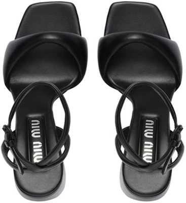 (W) MIU MIU Sandales à Talons Chunky en Cuir avec Boucle ''Noir'' 5X910D_011_F0002_F_085 Purchase (W) MIU MIU Sandales à Talons Chunky en Cuir avec Boucle ''Noir'' 5X910D_011_F0002_F_085