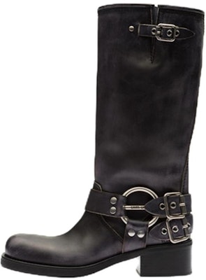 (Women) MIU MIU Leather Chunky Heel Mid-Calf Boot 'Black' 5W791D_3F33_F0002_F_M050 Buy (Women) MIU MIU Leather Chunky Heel Mid-Calf Boot 'Black' 5W791D_3F33_F0002_F_M050