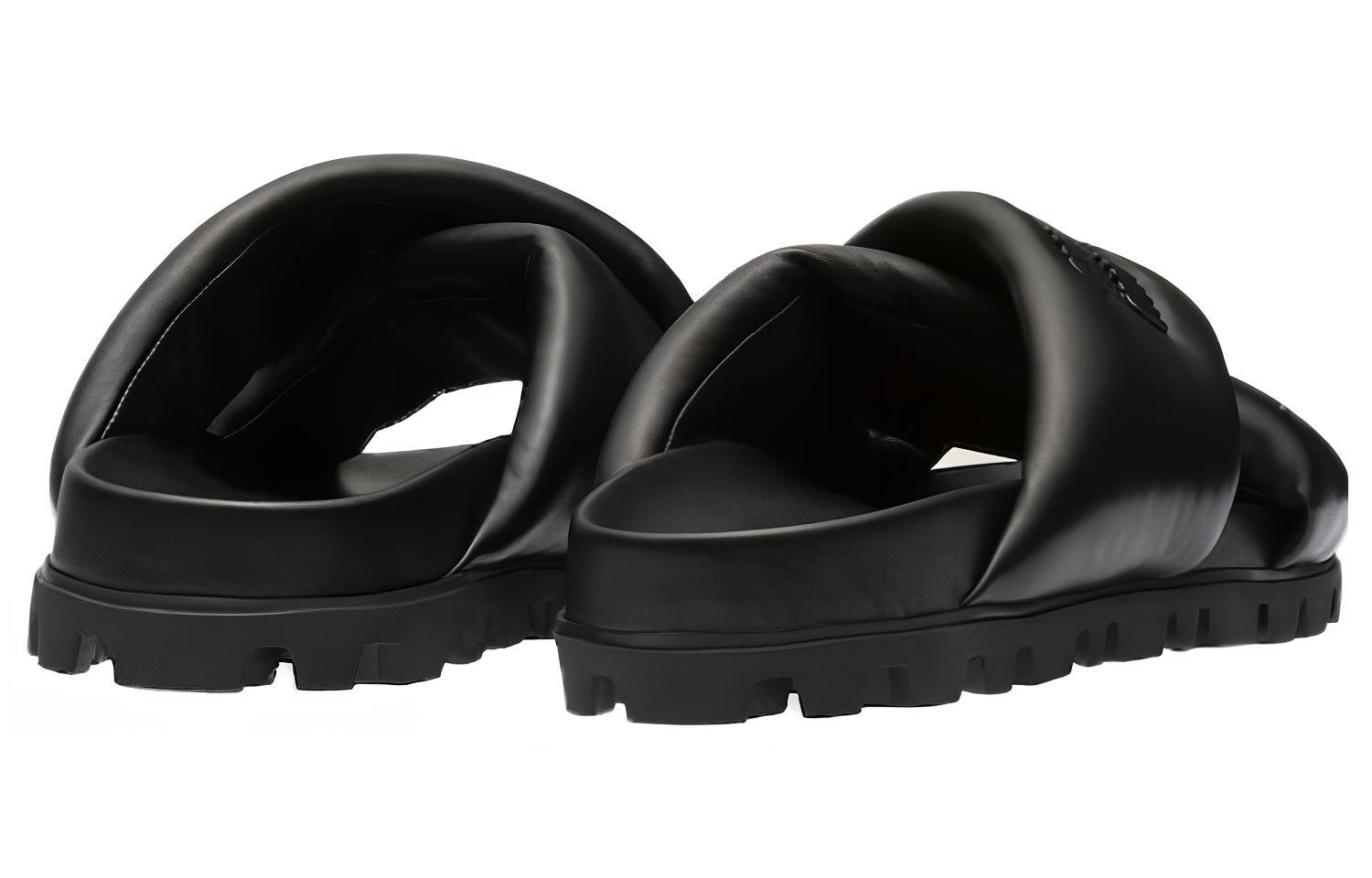 (W) MIU MIU Leather Cross-Strap Slide 'Black Fashion' 圖 5