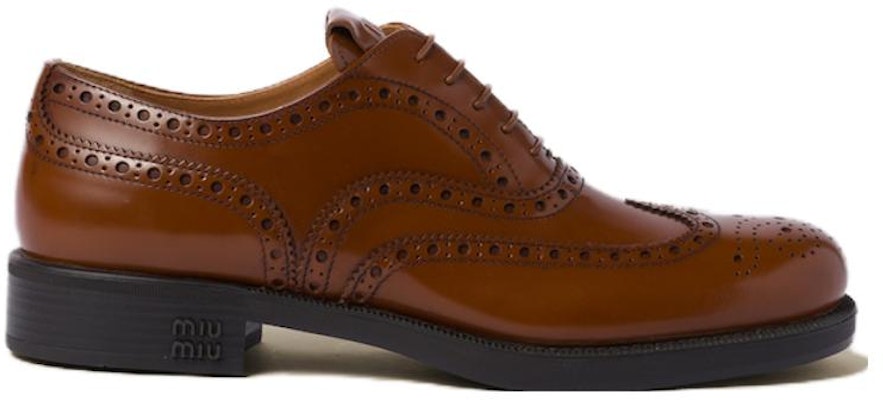 (W) MIU MIU Kasut Kulit Derby 'Tobacco' 5E038E_055_F0005_F_M030 Order (W) MIU MIU Kasut Kulit Derby 'Tobacco' 5E038E_055_F0005_F_M030
