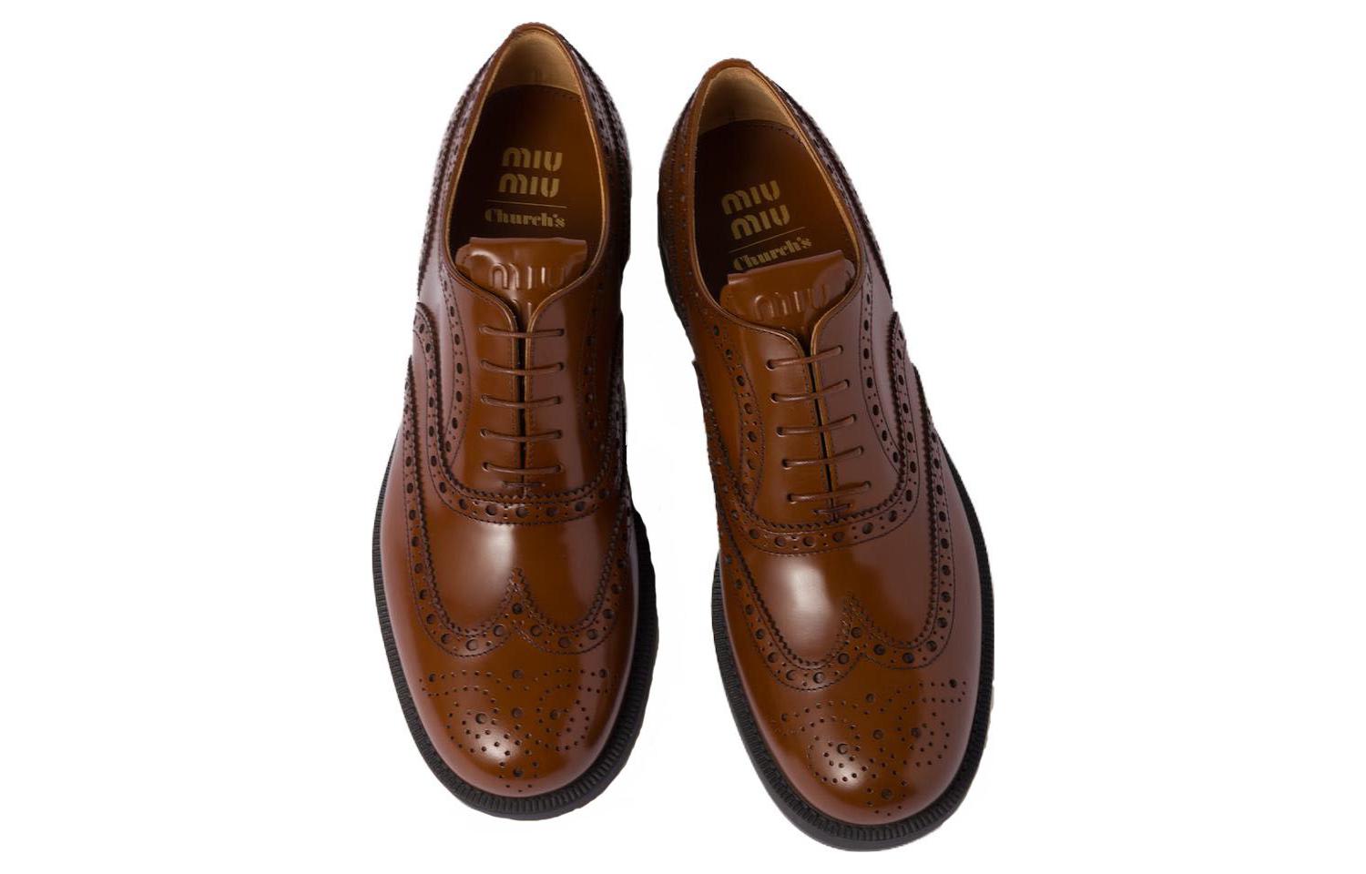 Shop (W) MIU MIU Kasut Kulit Derby 'Tobacco' 5E038E_055_F0005_F_M030