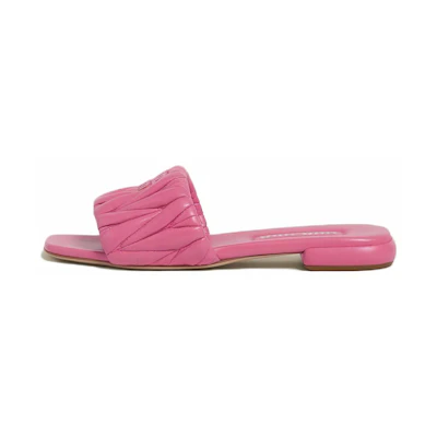 (W) MIU MIU Leather Fabric Open Toe Slide Flat Sandals 'Pink'