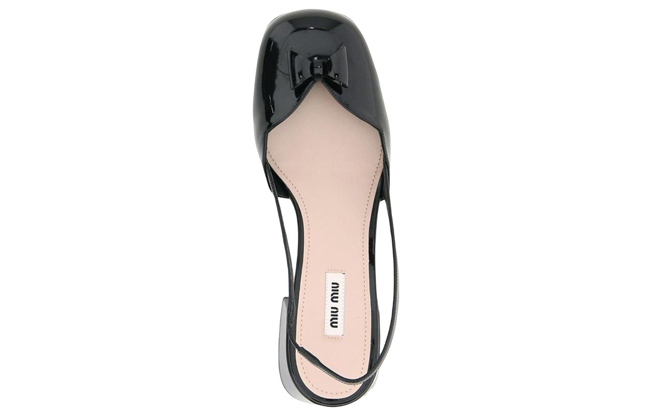 (W) MIU MIU Leather Fashion Round Toe Chunky High Heel 'Black' 圖 5