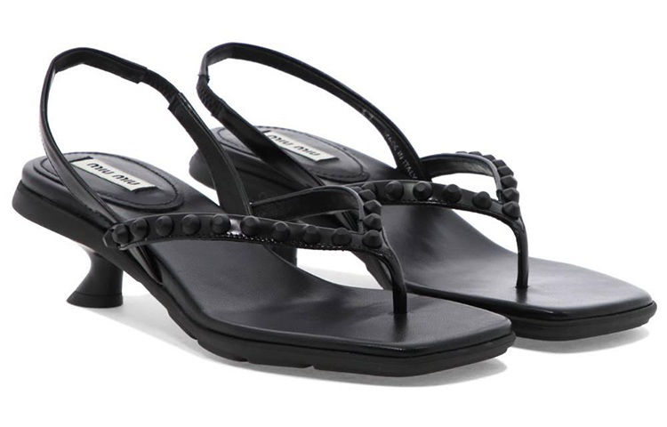 (W) MIU MIU Leather Fashion Sandals 'Black' 圖 3