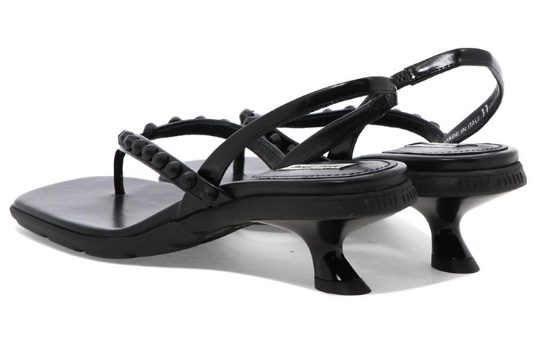 (W) MIU MIU Leather Fashion Sandals 'Black' 圖 4