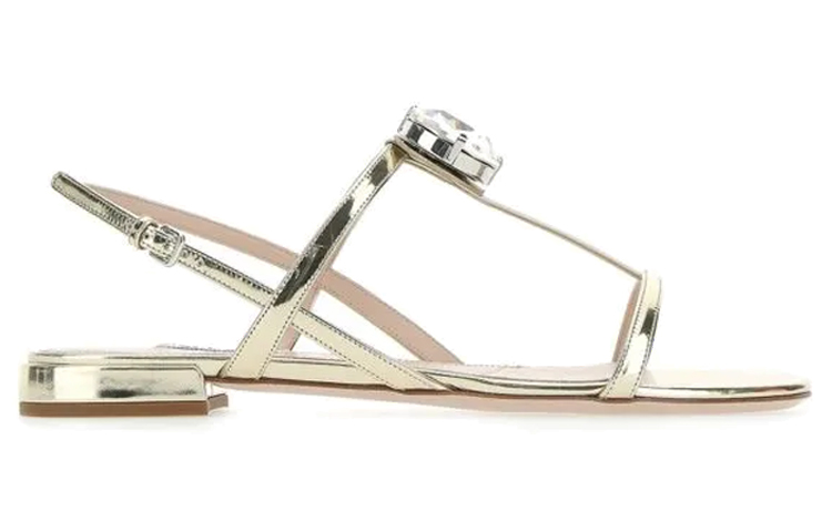 (W) MIU MIU Leather Flat Sandal 'Gold' 圖 2