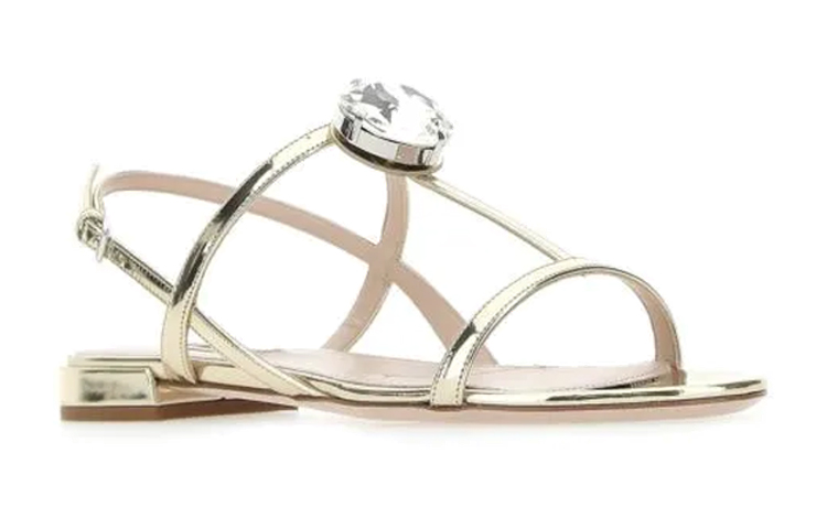 (W) MIU MIU Leather Flat Sandal 'Gold' 圖 3