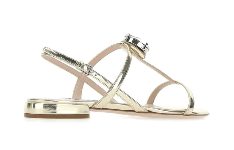 (W) MIU MIU Leather Flat Sandal 'Gold' 圖 5