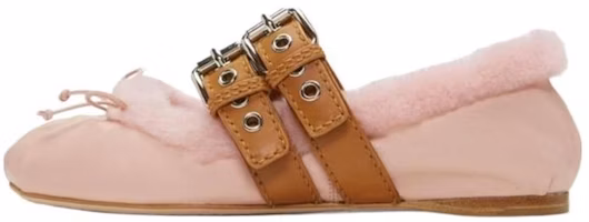 (Women) MIU MIU Leather Fur Double Buckle Flats 'Pink Brown' 5F495A_3H7C_F0PKV (Women) MIU MIU Leather Fur Double Buckle Flats 'Pink Brown' 5F495A_3H7C_F0PKV