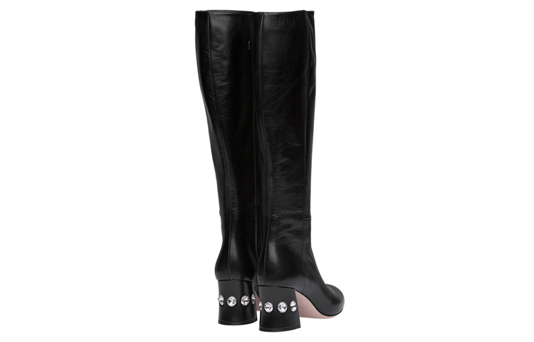 (W) MIU MIU Leather High-Top Boots 'Black 6.5cm Heel' 圖 3