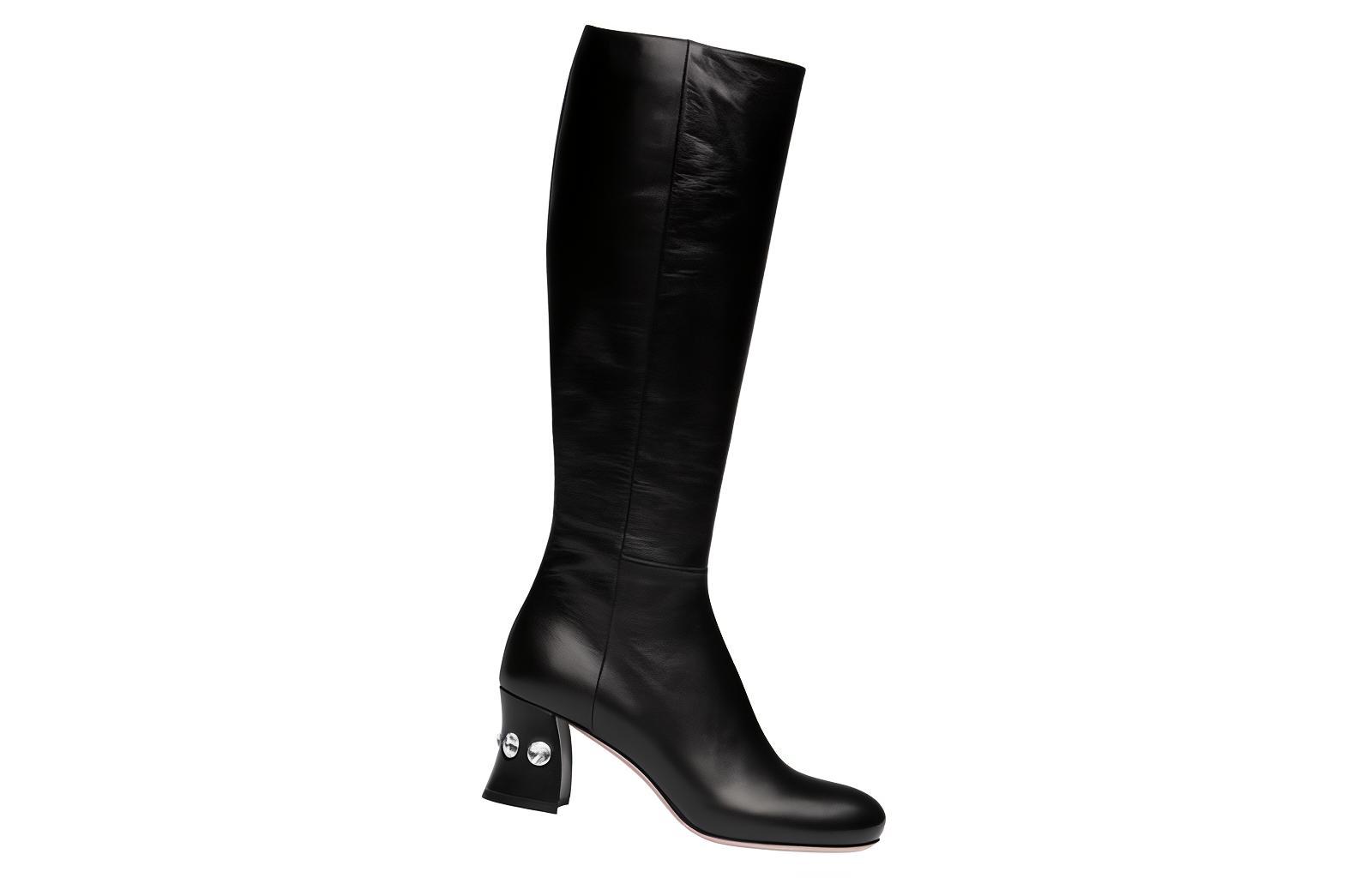 (W) MIU MIU Leather High-Top Boots 'Black 6.5cm Heel' 圖 4