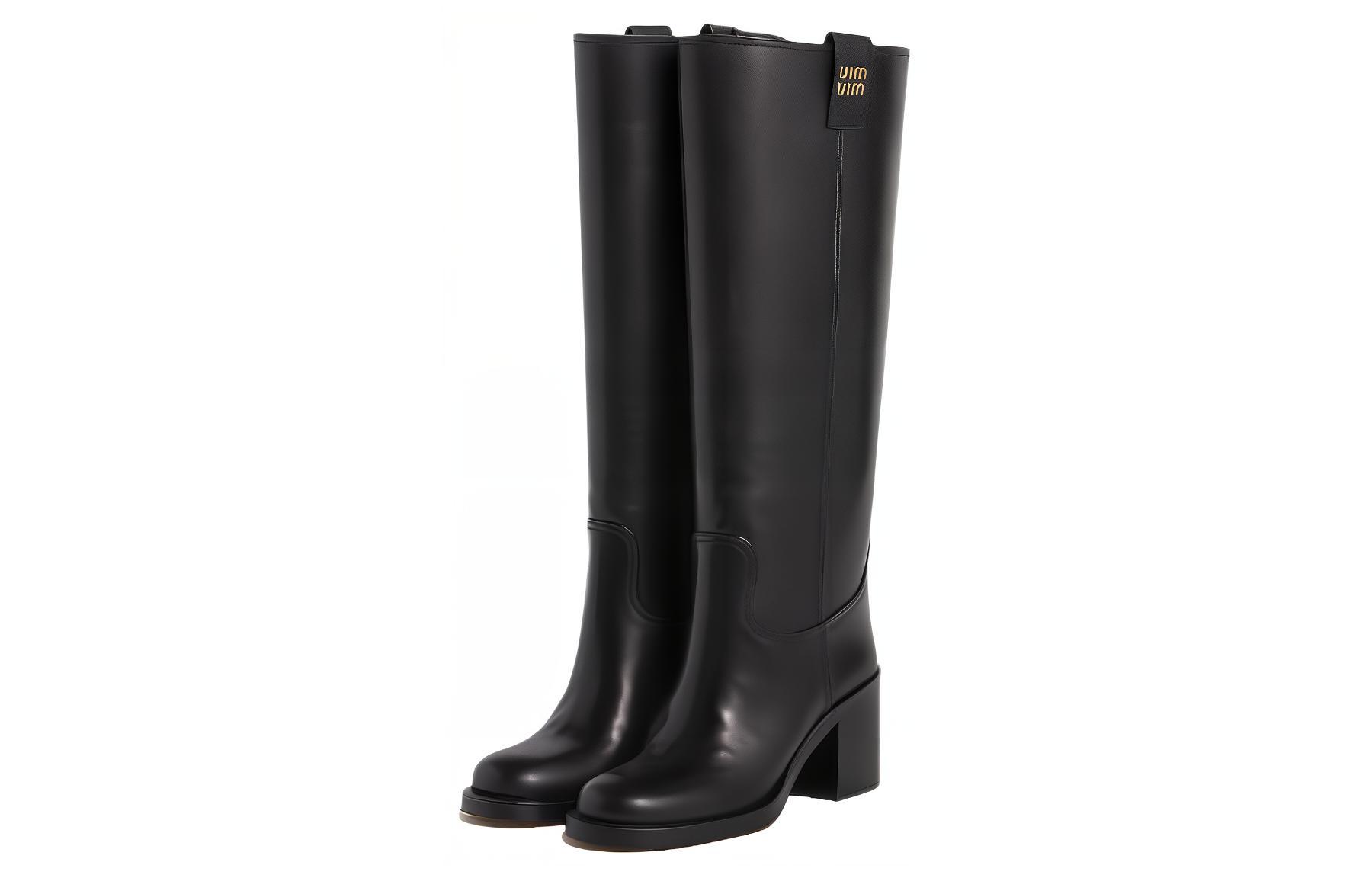 Shop (W) Botas Altas de Cuero MIU MIU 'Simple Comfort Black' 5W967D_070_F0002_F_075