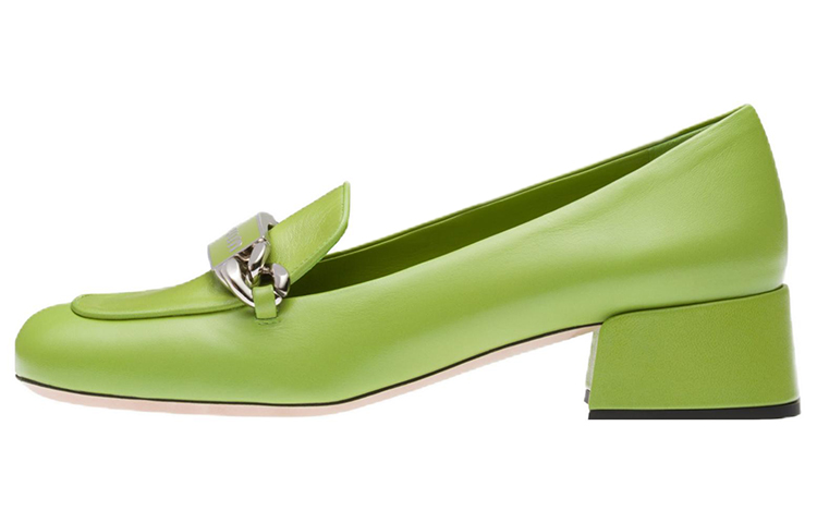 (W) MIU MIU Leather High Heel 'Green Logo Stamp'