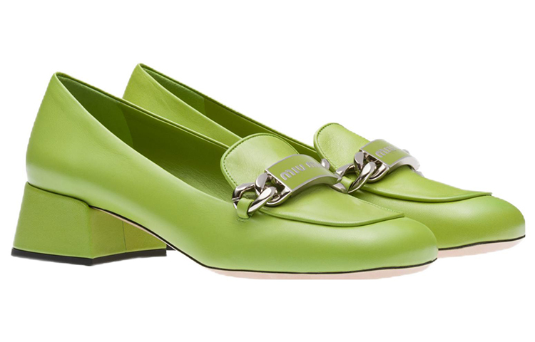 (W) MIU MIU Leather High Heel 'Green Logo Stamp' 圖 3
