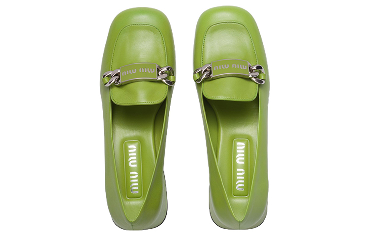 (W) MIU MIU Leather High Heel 'Green Logo Stamp' 圖 4
