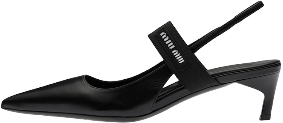 (Women) MIU MIU Leather High Heels 'Black Pointed Toe Slingback' 5I932D_3AQO_F0002_F_045 Buy (Women) MIU MIU Leather High Heels 'Black Pointed Toe Slingback' 5I932D_3AQO_F0002_F_045
