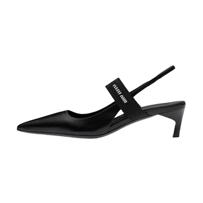 (W) MIU MIU Leather High Heels 'Black Pointed Toe Slingback'