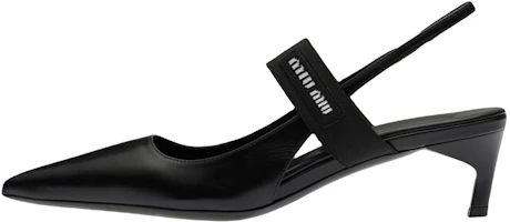 (Women) MIU MIU Leather High Heels 'Black Pointed Toe Slingback' 5I932D_3AQO_F0002_F_045 (Women) MIU MIU Leather High Heels 'Black Pointed Toe Slingback' 5I932D_3AQO_F0002_F_045