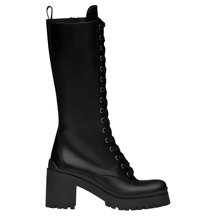 (W) MIU MIU Leather Lace-Up Boots 'Black' 圖 2