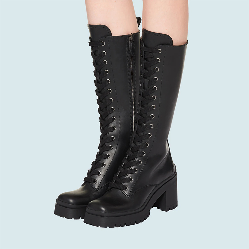 (W) MIU MIU Leather Lace-Up Boots 'Black' 圖 6