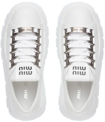 (W) MIU MIU Zapatos Derby de Cuero con Plataforma Blanca 5E679D_A21_F0009_F_085 Purchase (W) MIU MIU Zapatos Derby de Cuero con Plataforma Blanca 5E679D_A21_F0009_F_085