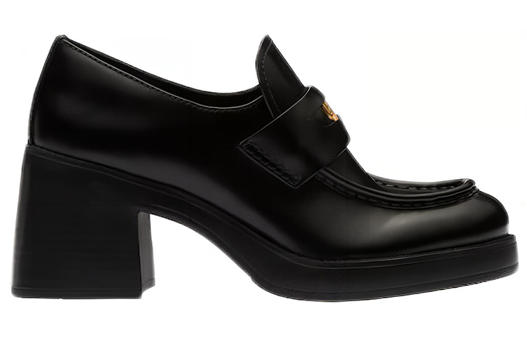 (W) MIU MIU Leather Loafer High Heels 'Black' 圖 2