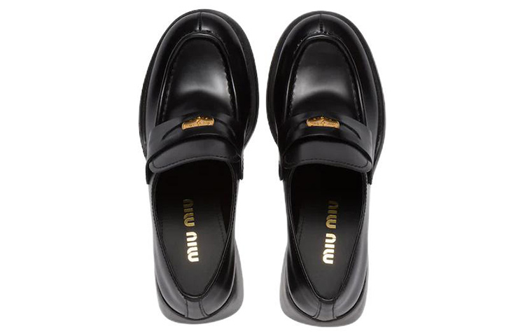 (W) MIU MIU Leather Loafer High Heels 'Black' 圖 4