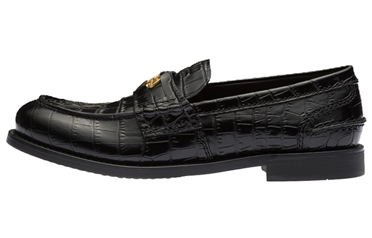 (W) MIU MIU Leather Loafers 'Black Croco Print'