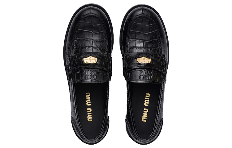 (W) MIU MIU Leather Loafers 'Black Croco Print' 圖 4