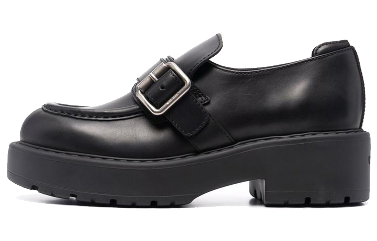 (W) MIU MIU Leather Loafers 'Black Fashion'