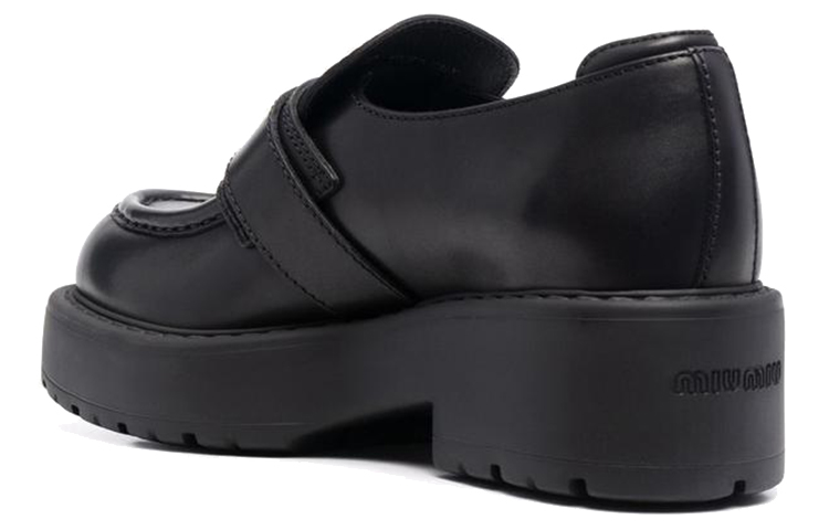 (W) MIU MIU Leather Loafers 'Black Fashion' 圖 4