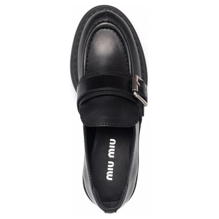 (W) MIU MIU Leather Loafers 'Black Fashion' 圖 5