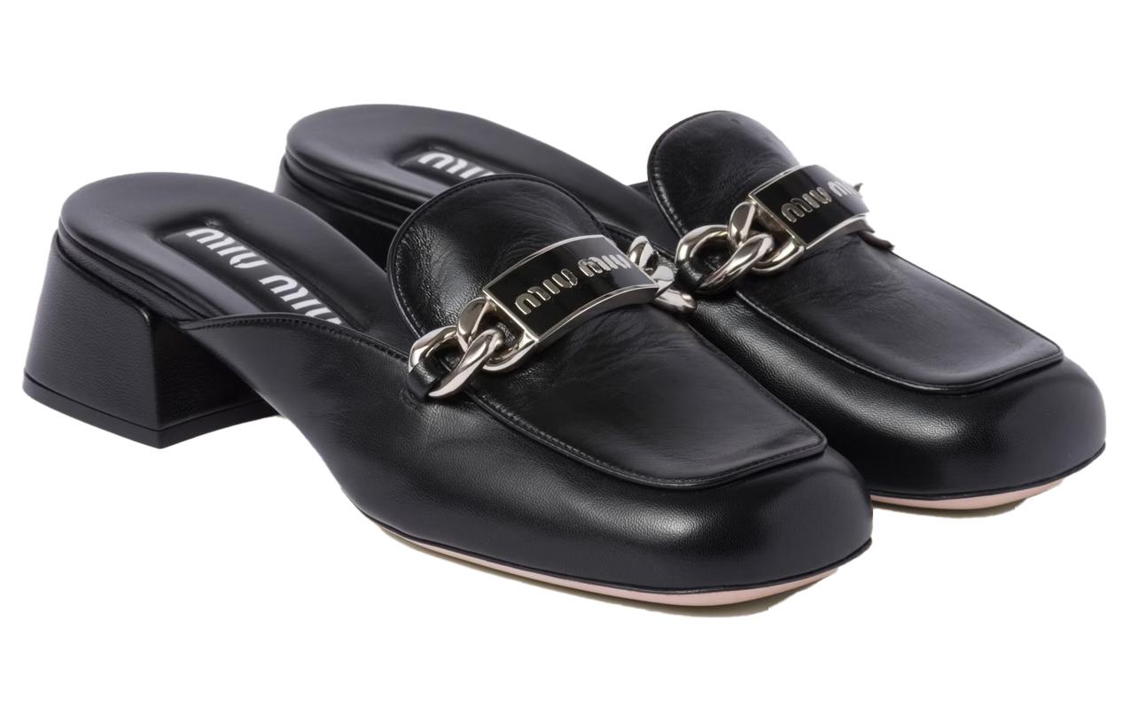 (W) MIU MIU Leather Mules Black 'CMFT Fashion' 圖 4
