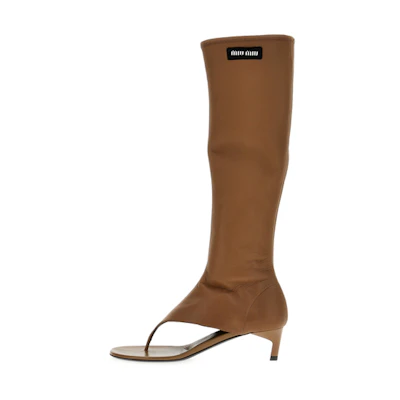 (W) MIU MIU Leather Nappa Thigh-High Boots 'Brown'