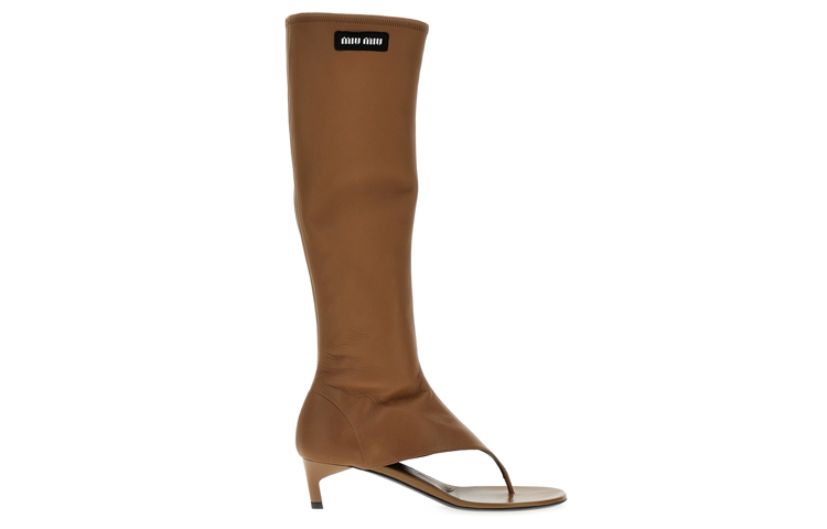 (W) MIU MIU Leather Nappa Thigh-High Boots 'Brown' 圖 2