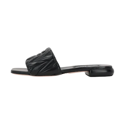 (W) MIU MIU Leather Open-Toe Breathable Fashion Slide 'Black'