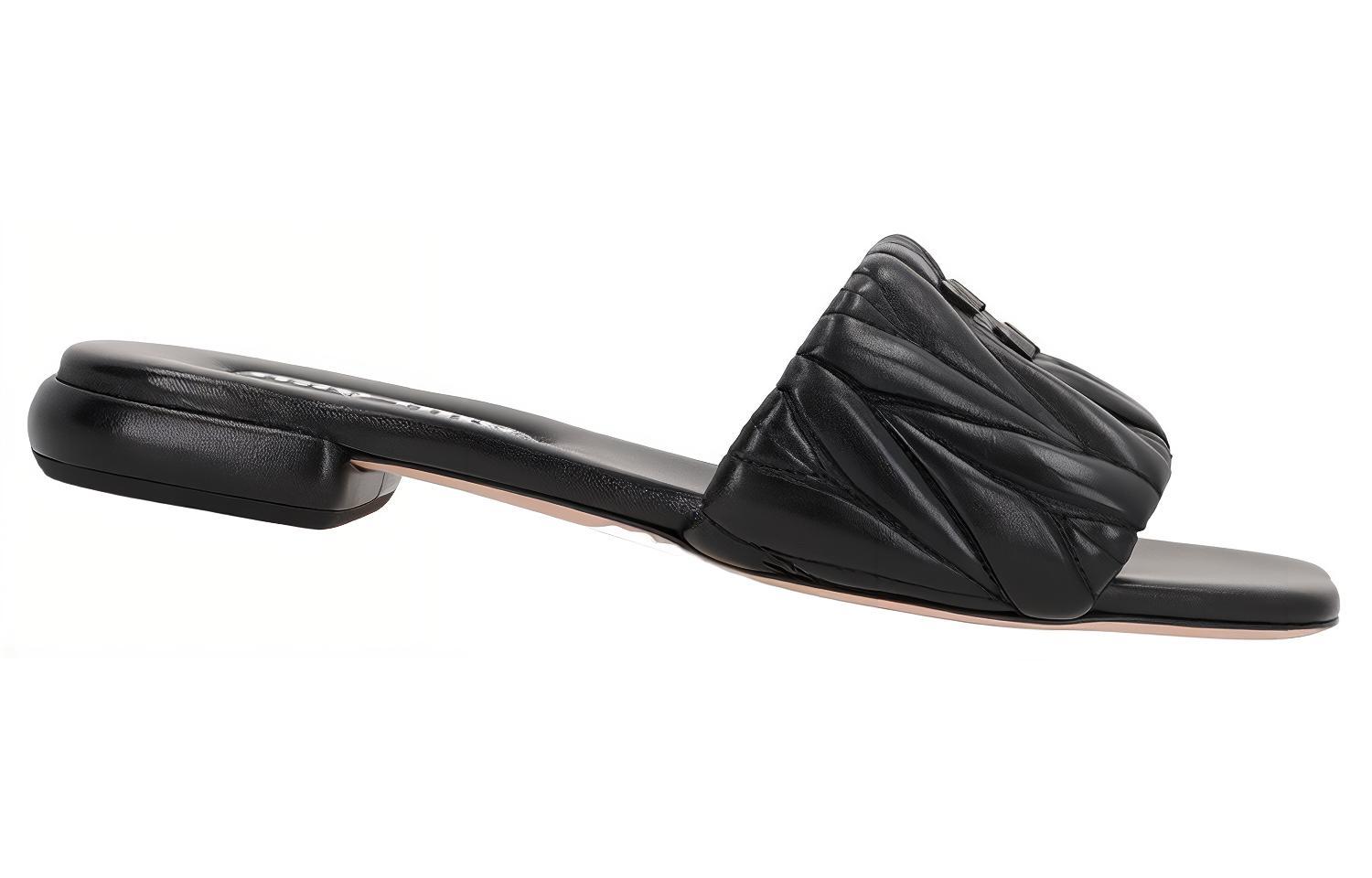 (W) MIU MIU Leather Open-Toe Breathable Fashion Slide 'Black' 圖 3