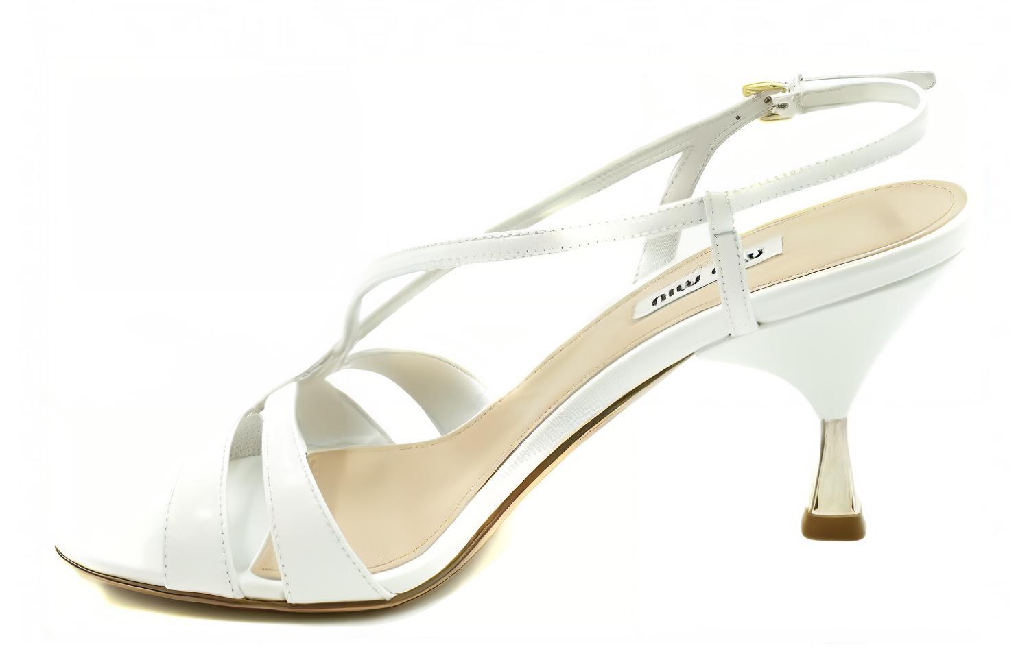 (Women) MIU MIU Leather Open-Toe Buckle Round-Toe One-Strap Sandal 'White' 5X154D_3ASN_F0009