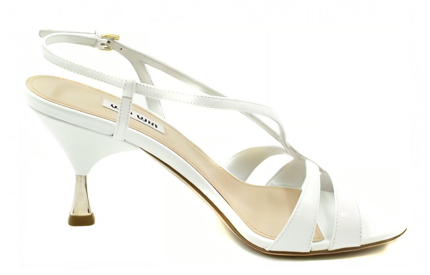 (W) MIU MIU Leather Open-Toe Buckle Round-Toe One-Strap Sandal 'White' 圖 2