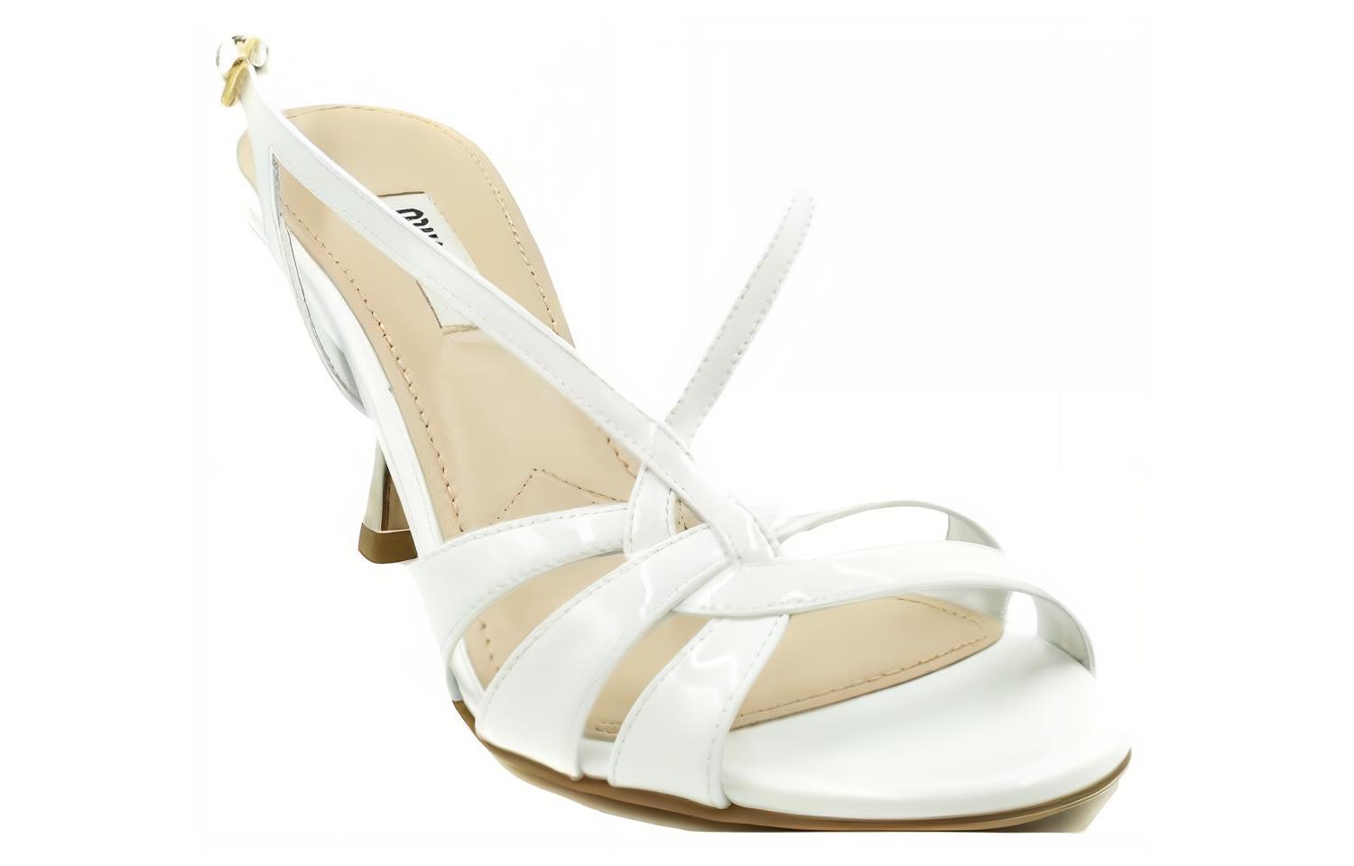 (W) MIU MIU Leather Open-Toe Buckle Round-Toe One-Strap Sandal 'White' 圖 3