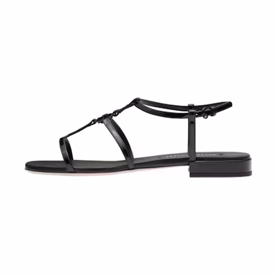 (W) MIU MIU Leather Open-Toe Flat 'Fashion Sandal Black'