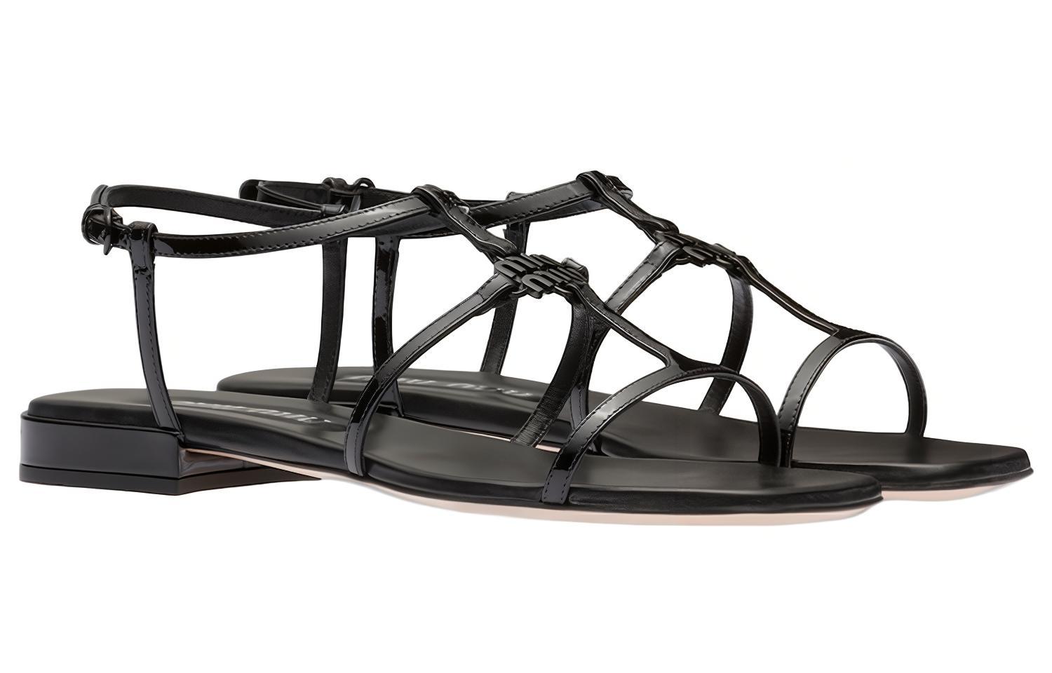 Order MIU MIU 缪缪 皮革 露趾平跟 時尚涼拖 女款 黑色