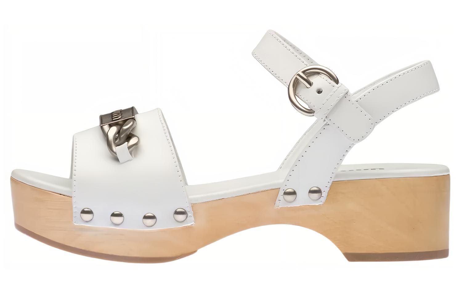 Buy MIU MIU 露趾皮革木底涼鞋 女款 白色