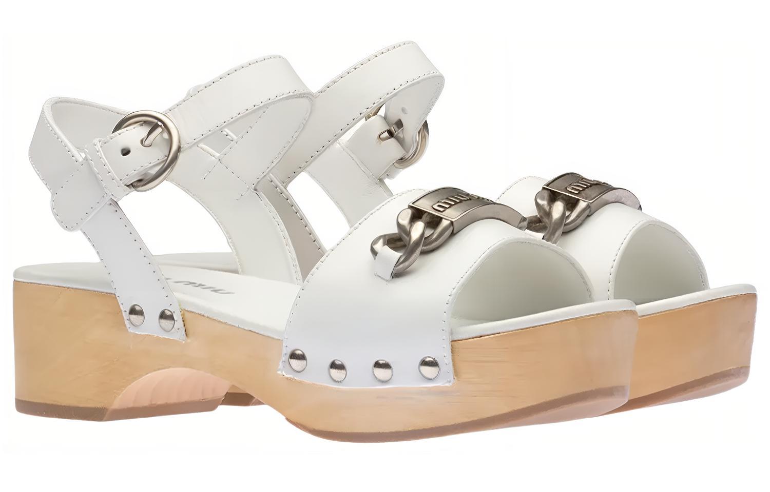 Lookbook MIU MIU 露趾皮革木底涼鞋 女款 白色