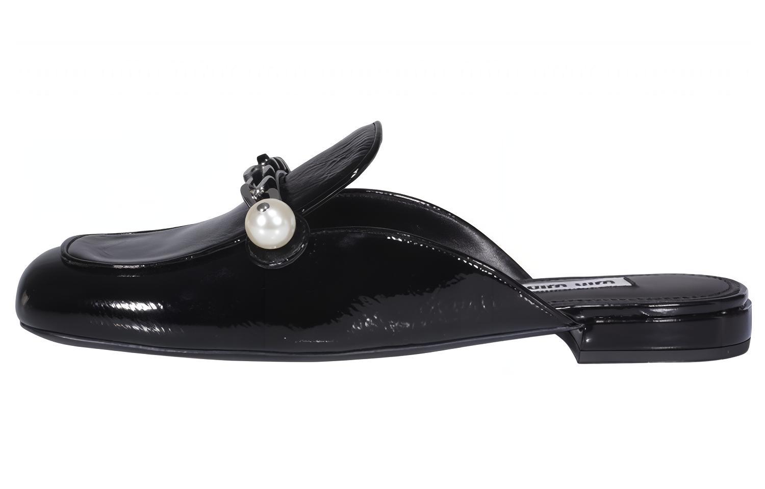 (Women) MIU MIU Leather Pearl Flat Sandals 'Black Fashion' 5D695D_3AA9_F0002