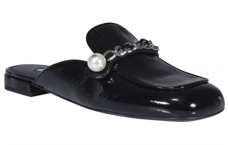 (W) MIU MIU Leather Pearl Flat Sandals 'Black Fashion' 圖 2