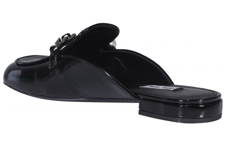 (W) MIU MIU Leather Pearl Flat Sandals 'Black Fashion' 圖 3