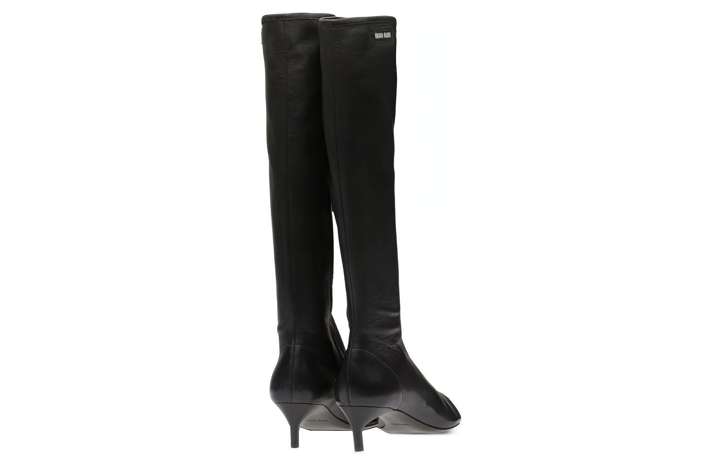 (W) MIU MIU Leather Peep-Toe Elastic Nappa High Boots 'Black Patent Heel' 圖 4