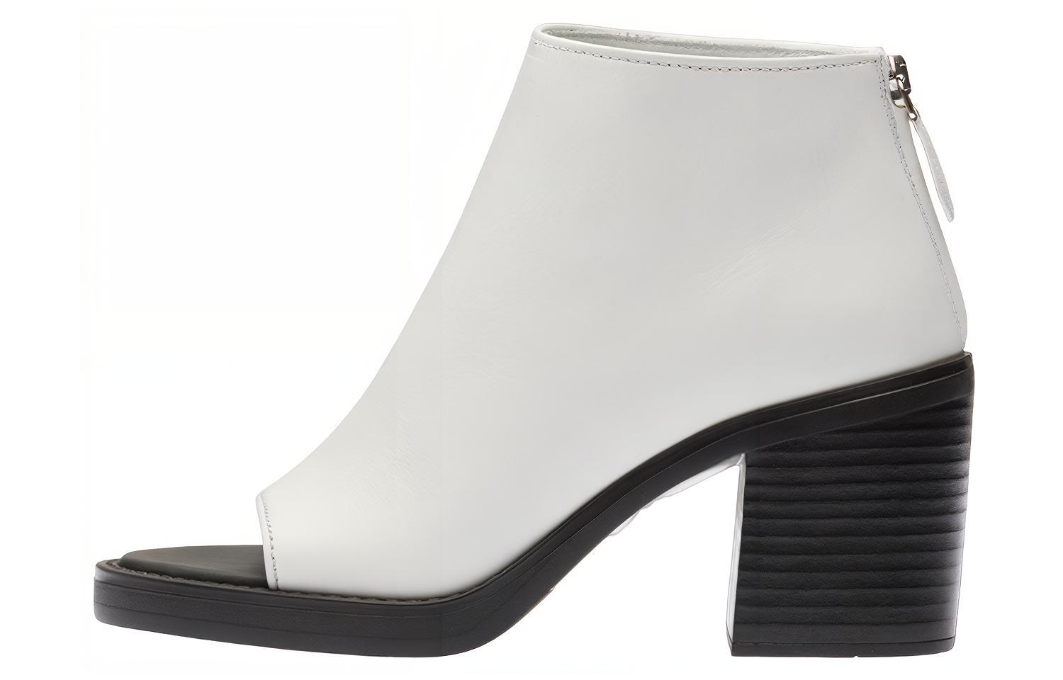 (W) MIU MIU Leather Peep-Toe Zip Booties 8cm 'White'